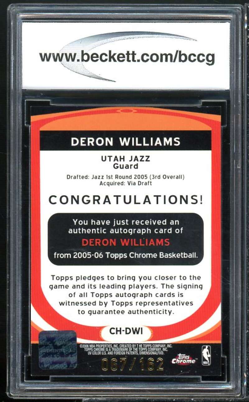 2005-06 Topps Chrome Autographs #dwi Deron Williams Rookie BGS BCCG 10 Mint+ Image 2