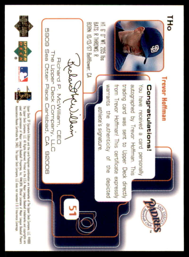 Trevor Hoffman Card 1999 SP Signature Autographs #THO  Image 2