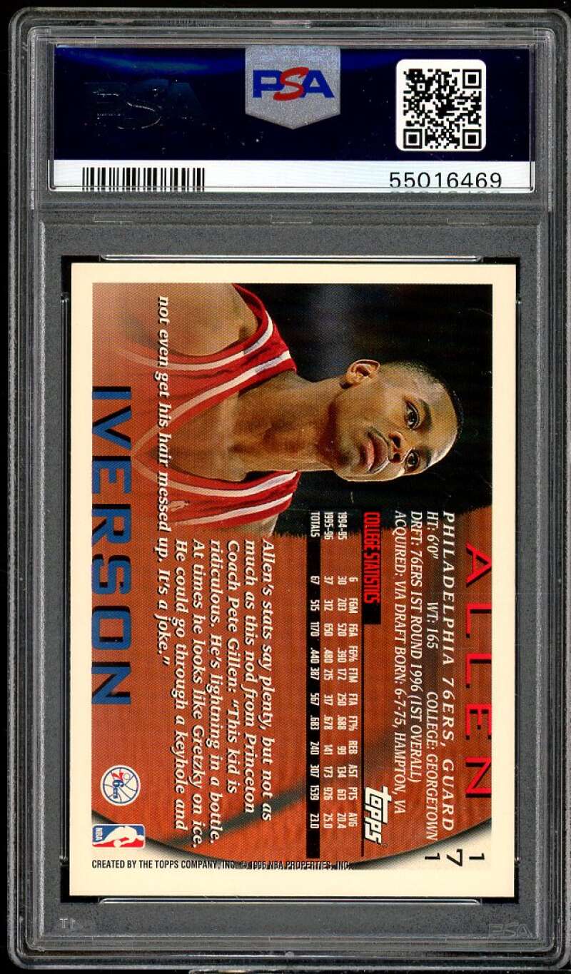 Allen Iverson Rookie Card 1996-97 Topps #171 PSA 9 Image 2