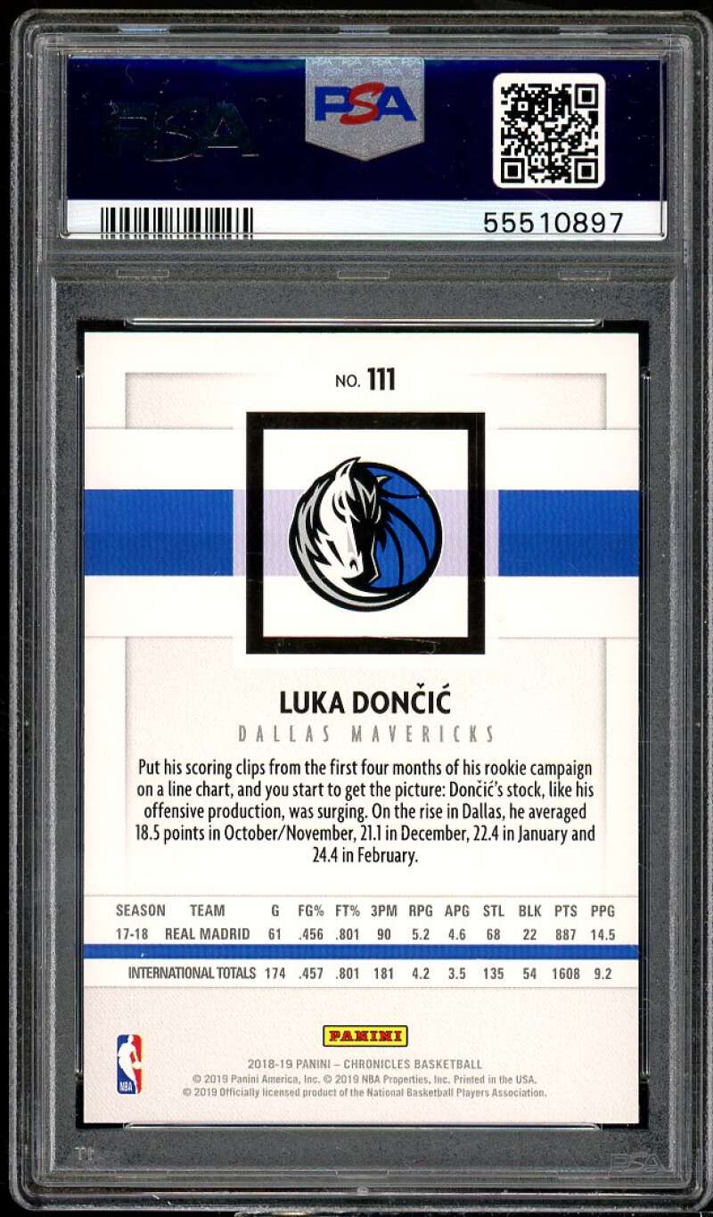 Luka Doncic Rookie Card 2018-19 Panini Chronicles #111 PSA 9 Image 2