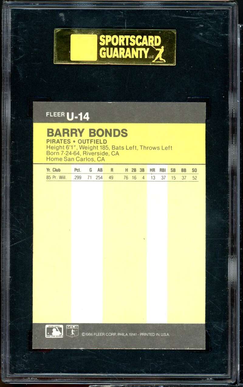 Barry Bonds Rookie Card 1986 Fleer Update #U-14 Image 2