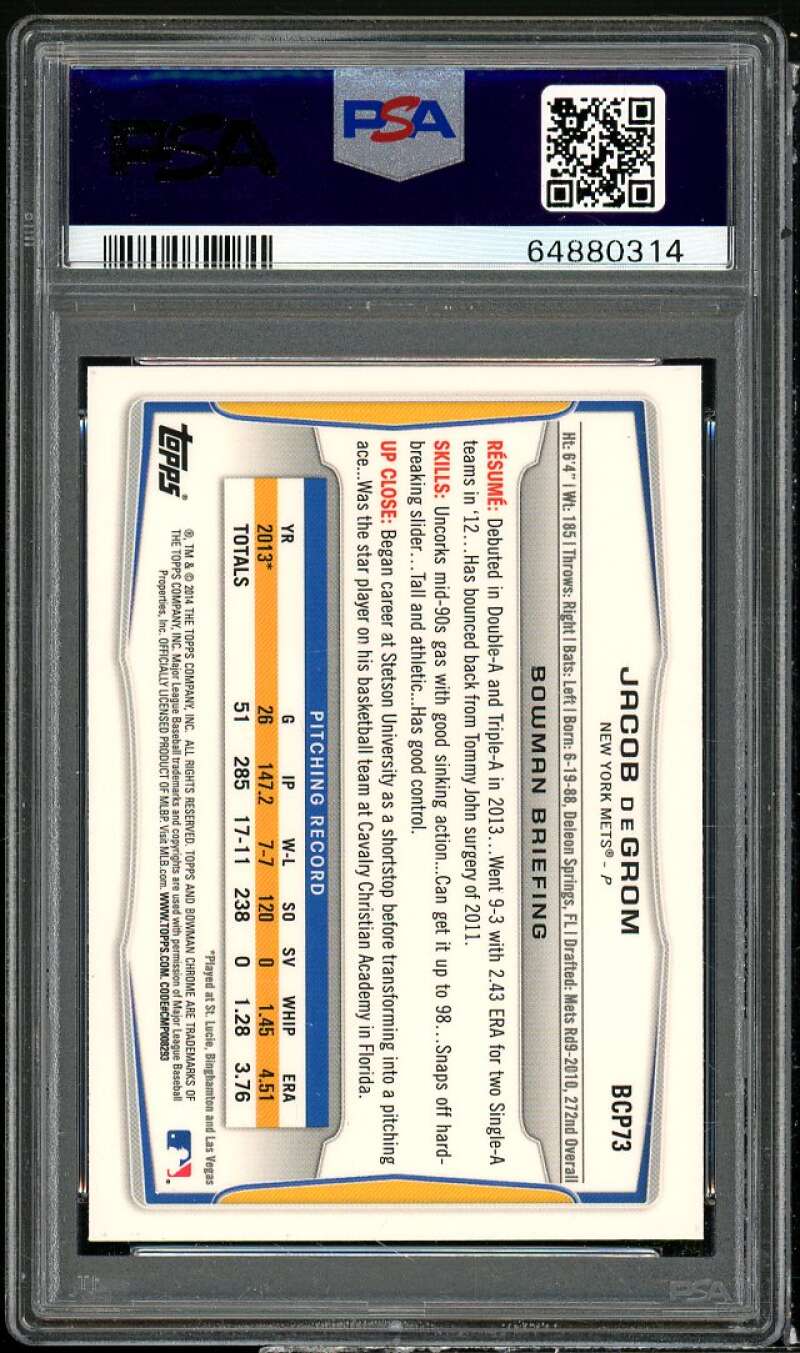 Jacob deGrom Rookie Card 2014 Bowman Chrome Prospects #BCP73 PSA 9 Image 2