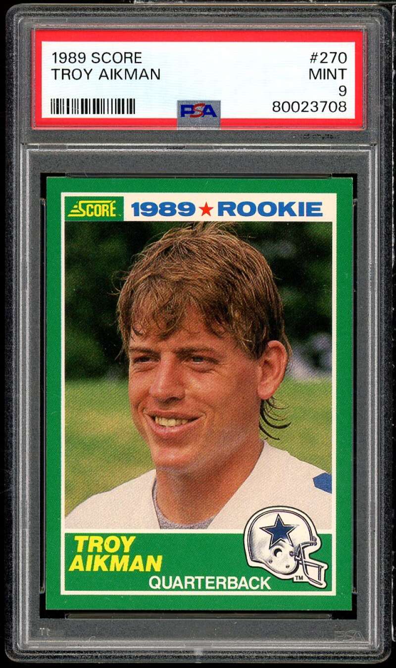 Troy Aikman Rookie Card 1989 Score #270 PSA 9 Image 1
