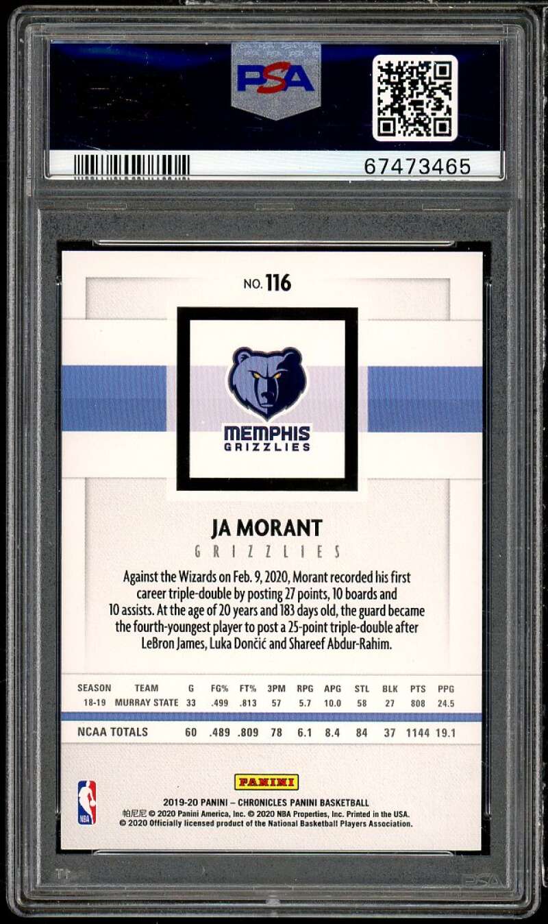 Ja Morant Rookie Card 2019-20 Panini Chronicles Pink w/Young Dolph #116 PSA 9 Image 2