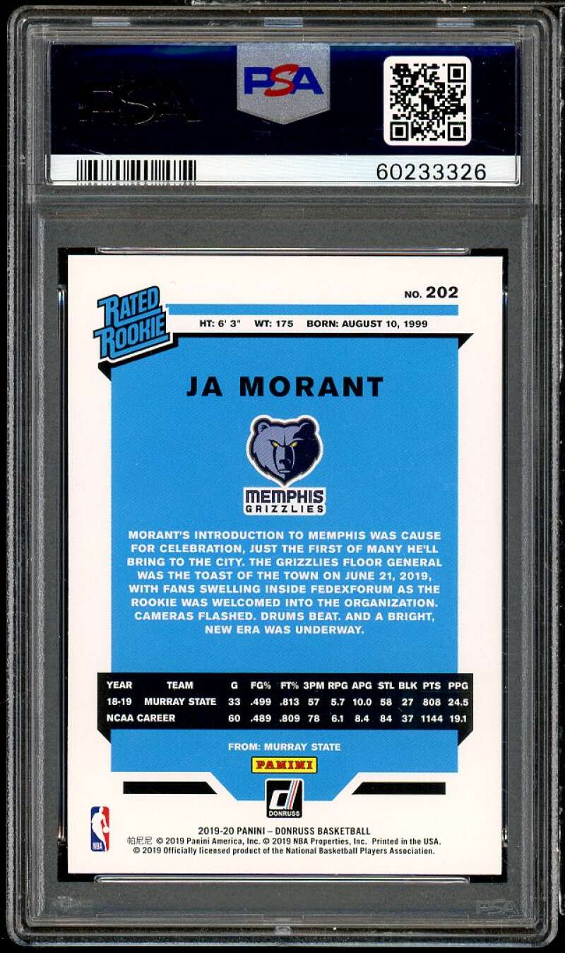 Ja Morant Rookie Card 2019-20 Donruss #202 PSA 10 Image 2