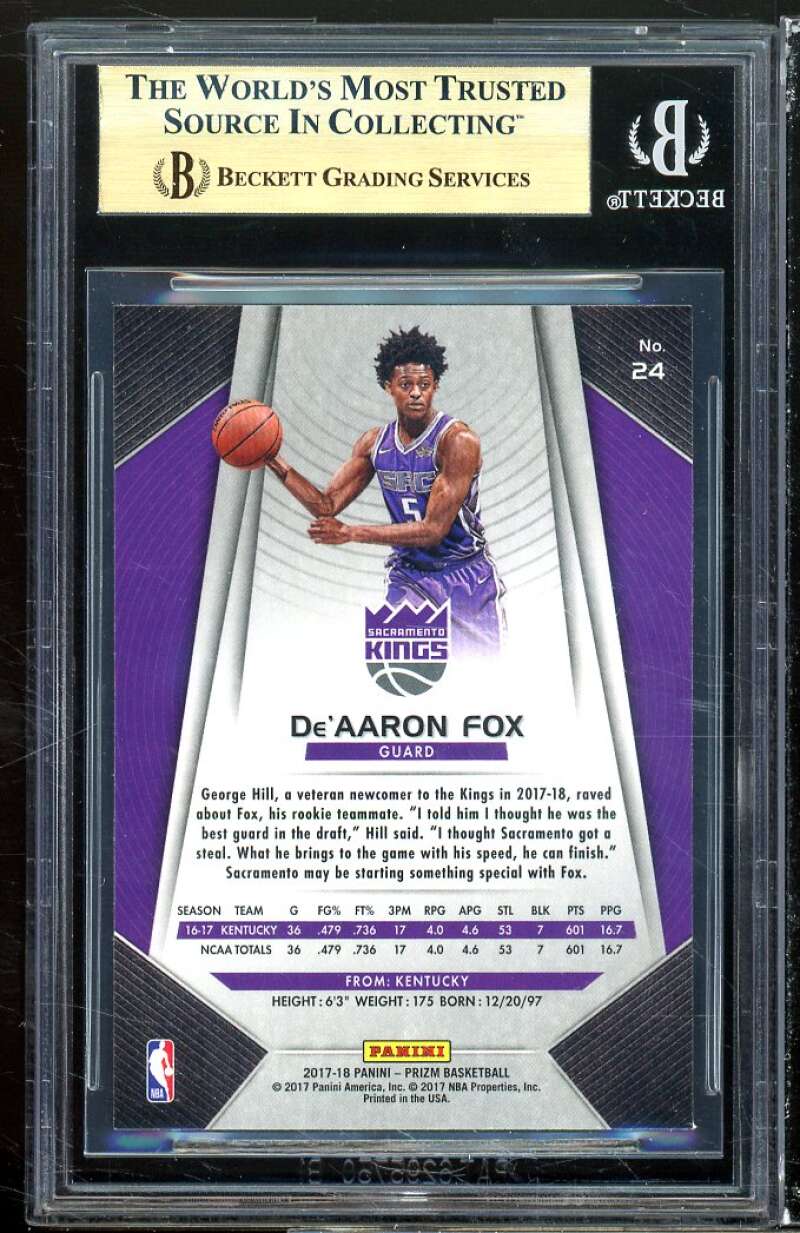 De'Aaron Fox Rookie Card 2017-18 Panini Prizm #24 BGS 9.5 (9 9.5 9.5 9.5) Image 2