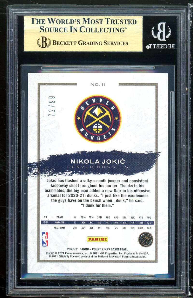 Nikola Jokic 2021-22 Panini Court Kings Amethyst #11 (PRISTINE) (pop 1) BGS 10 Image 2