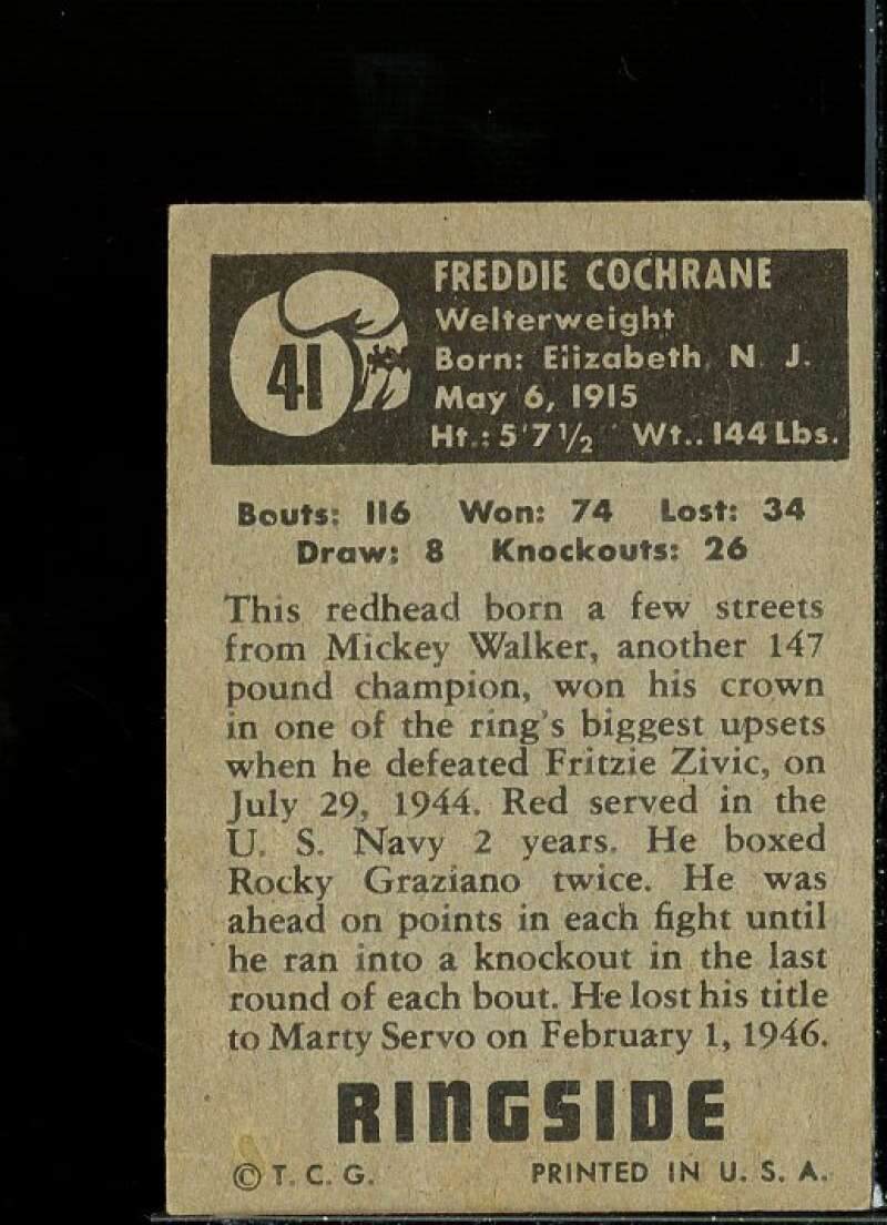 Freddie Cochrane Card 1951 Topps Ringside #41 Image 2