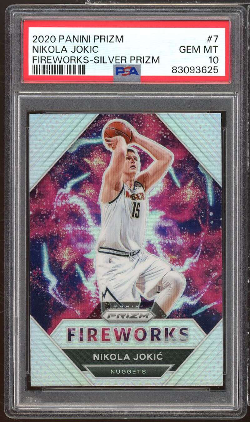 Nikola Jokic Card 2020-21 Panini Prizm Fireworks Silver Prizm #7 PSA 10 Image 1