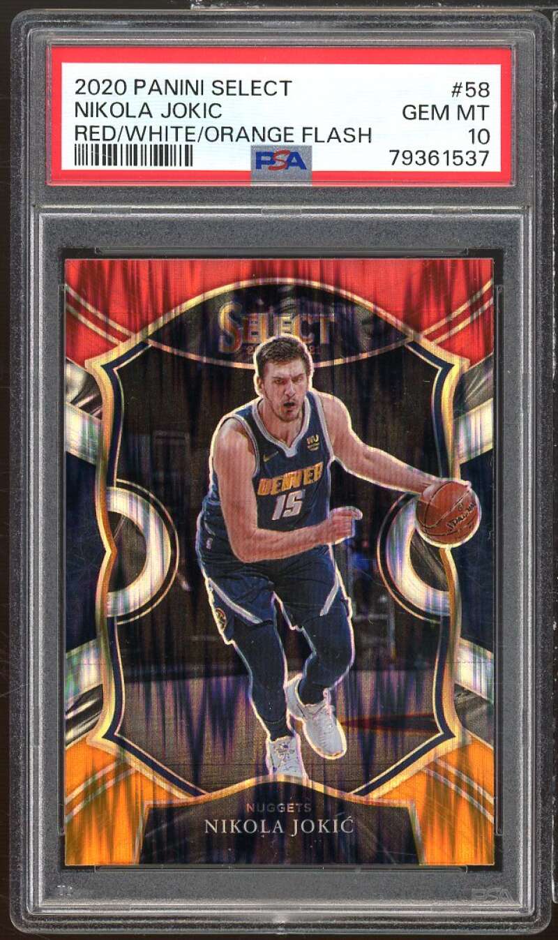 Nikola Jokic Card 2020-21 Panini Select Red White Orange Flash #58 PSA 10 Image 1