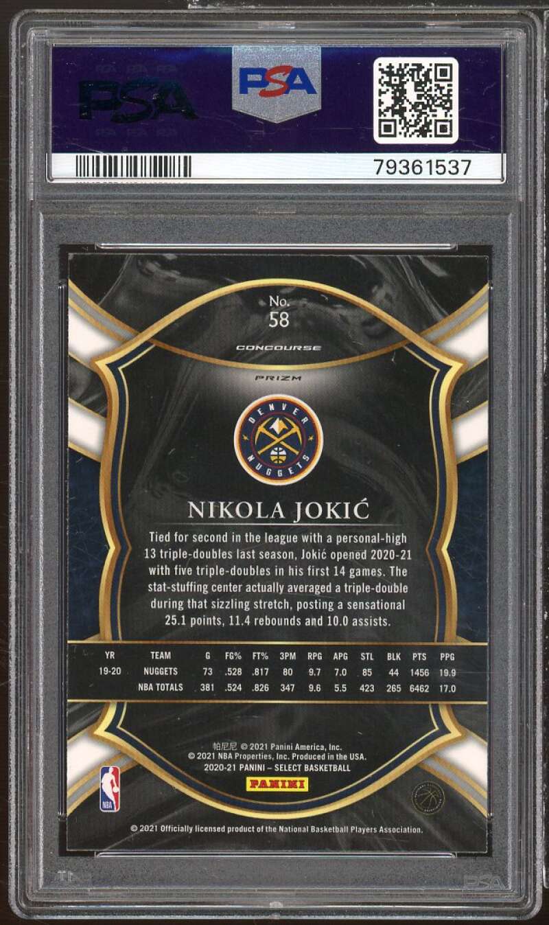 Nikola Jokic Card 2020-21 Panini Select Red White Orange Flash #58 PSA 10 Image 2