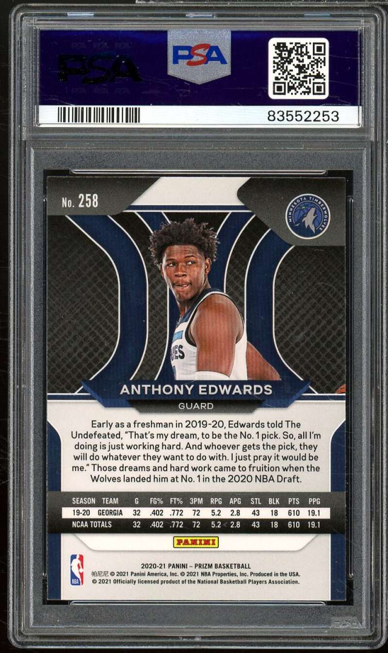 Anthony Edwards Rookie Card 2020-21 Panini Prizm #258 PSA 9 Image 2