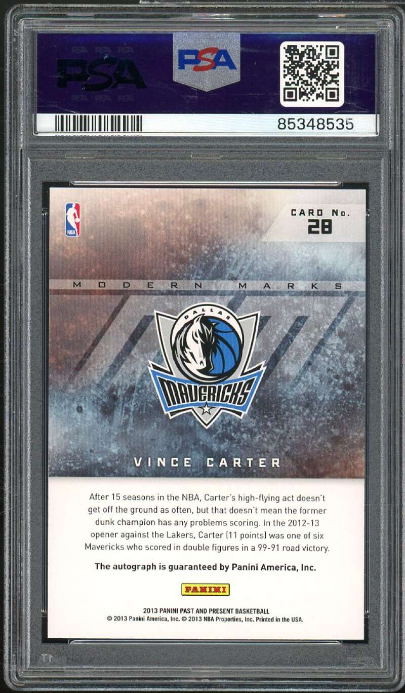 Vince Carter Card 2012-13 Panini Past Present Modern Marks Autographs #28 PSA 9 Image 2