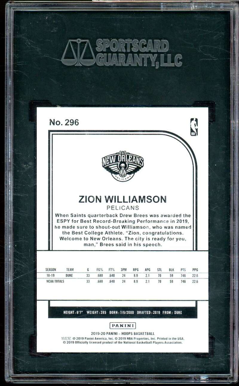 Zion Williamson Rookie Card 2019-20 Panini Hoops Tribute Winter #296 SGC 10 Image 2