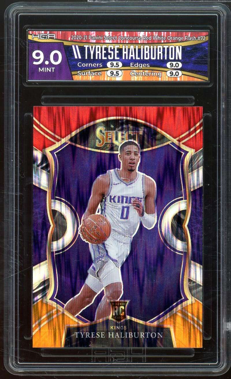 Tyrese Haliburton Rookie 2020-21 Select Conc Red White Orange Flash #72 HGA 9 Image 1