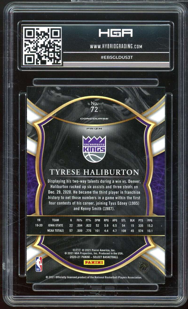 Tyrese Haliburton Rookie 2020-21 Select Conc Red White Orange Flash #72 HGA 9 Image 2