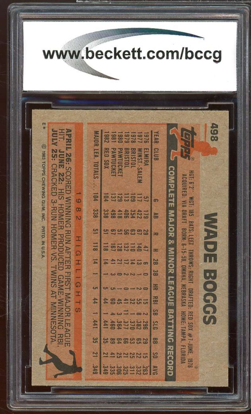 1983 Topps #498 Wade Boggs Rookie Card BGS BCCG 9 Near Mint+ Image 2