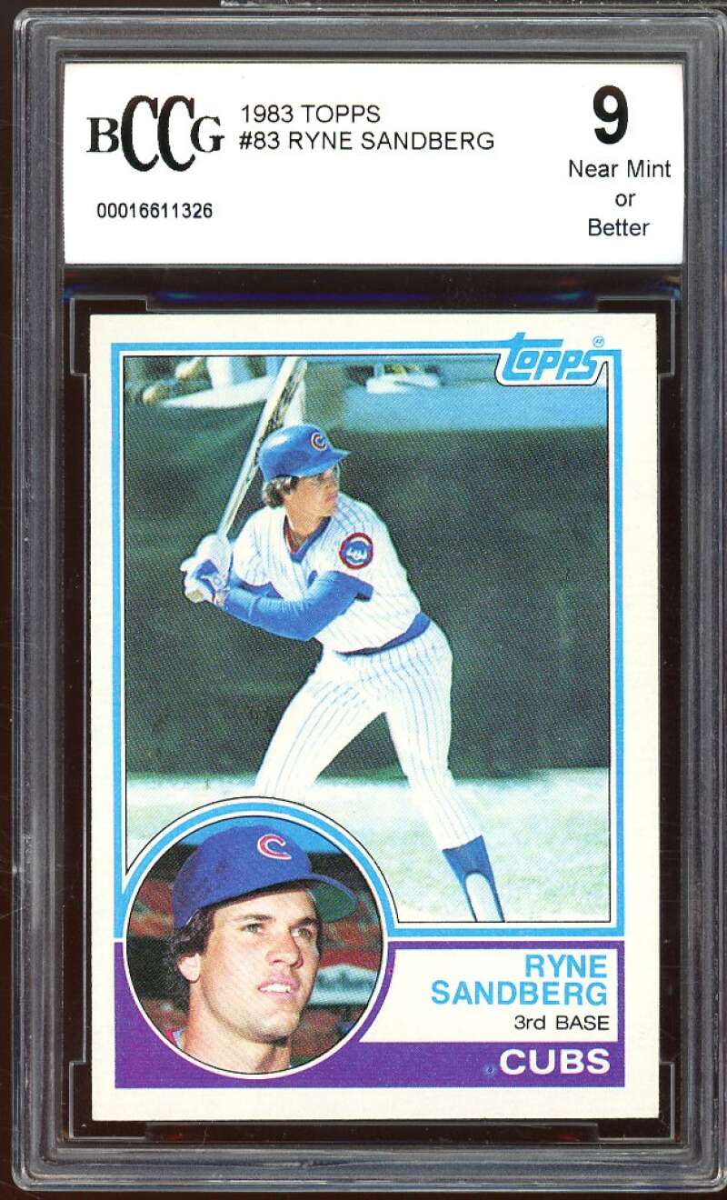 1983 Topps #83 Ryne Sandberg Rookie Card BGS BCCG 9 Near Mint+ Image 1