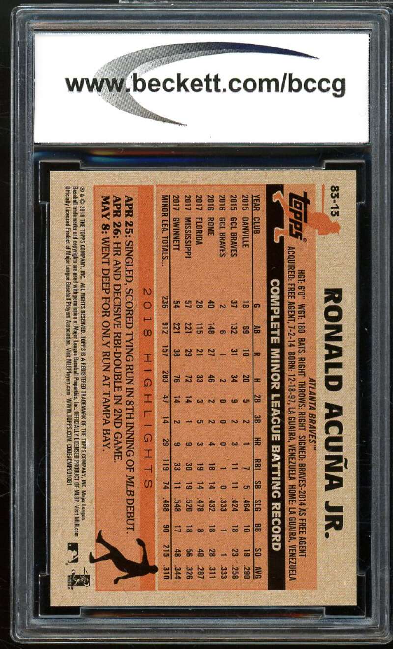 2018 Topps Update 1983 #83-13 Ronald Acuna Jr. Rookie Card BGS BCCG 10 Mint+ Image 2