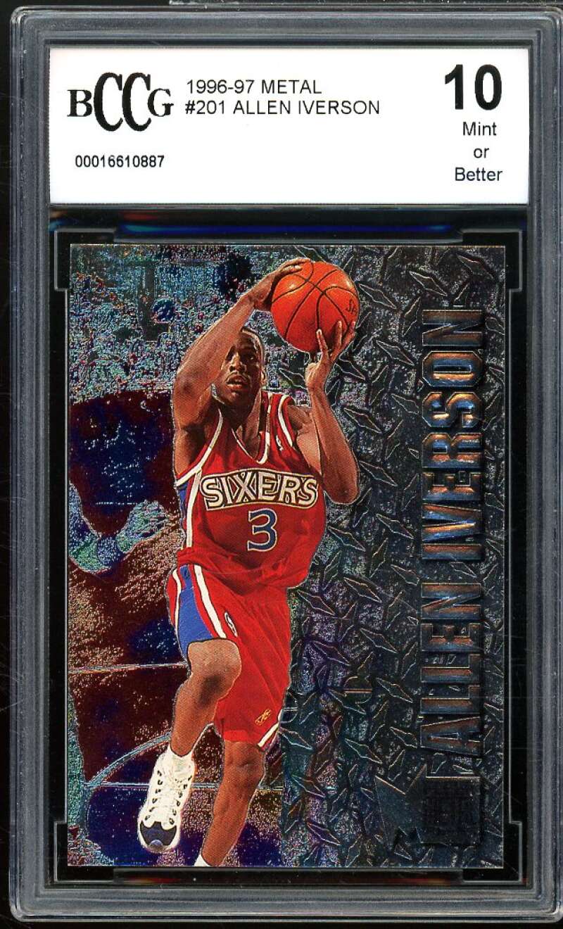 1996-97 Metal #201 Allen Iverson Rookie Card BGS BCCG 10 Mint+ Image 1