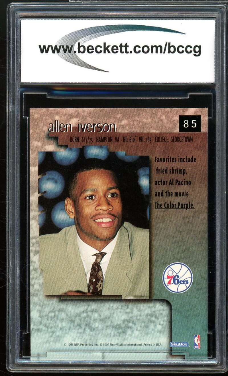 1996-97 SkyBox Premium #85 Allen Iverson Rookie Card BGS BCCG 10 Mint+ Image 2