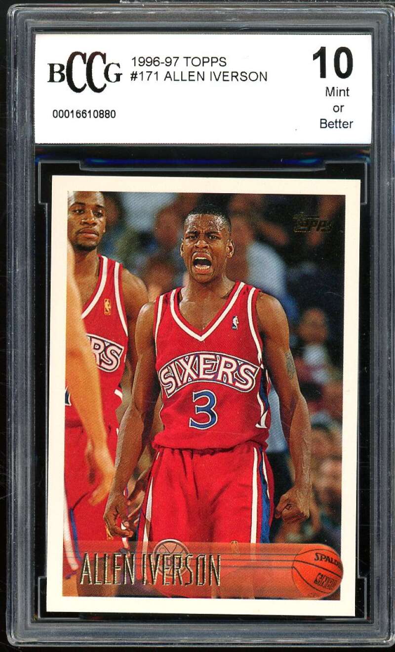 1996-97 Topps #171 Allen Iverson Rookie Card BGS BCCG 10 Mint+ Image 1