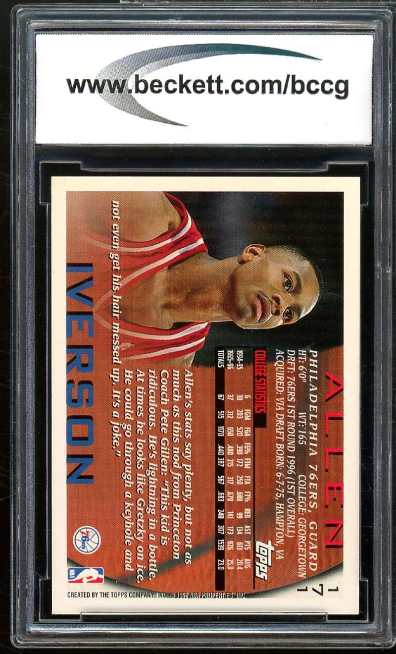 1996-97 Topps #171 Allen Iverson Rookie Card BGS BCCG 10 Mint+ Image 2