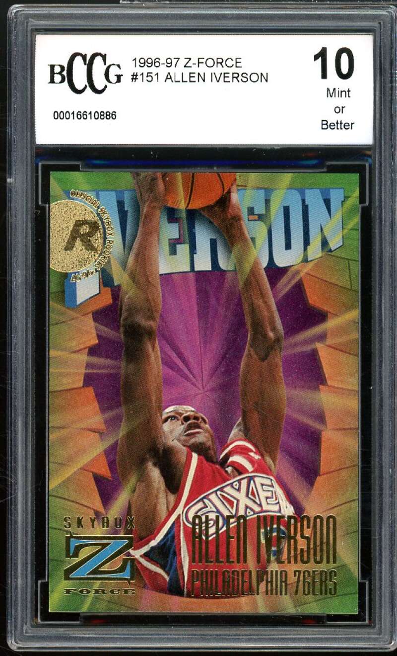 1996-97 SkyBox Z-Force #151 Allen Iverson Rookie Card BGS BCCG 10 Mint+ Image 1