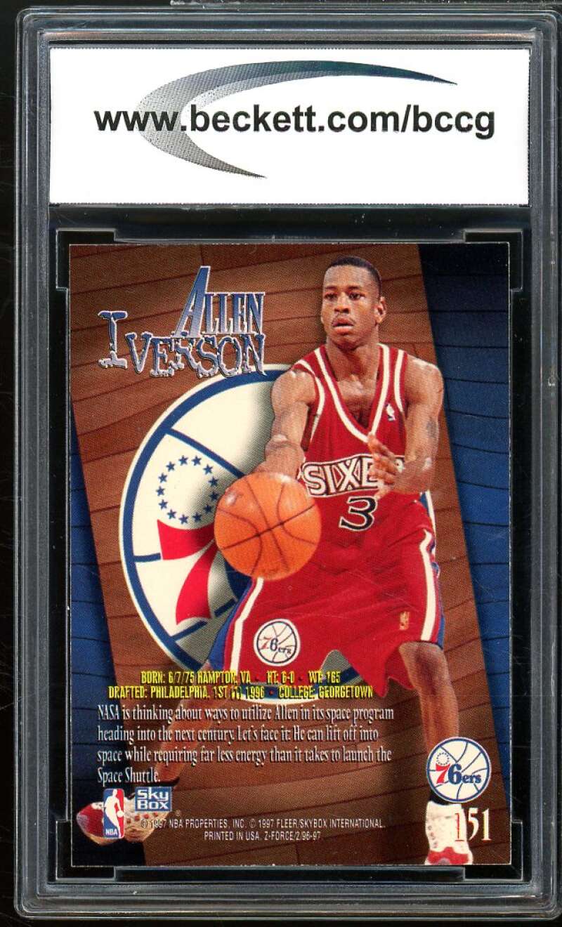 1996-97 SkyBox Z-Force #151 Allen Iverson Rookie Card BGS BCCG 10 Mint+ Image 2