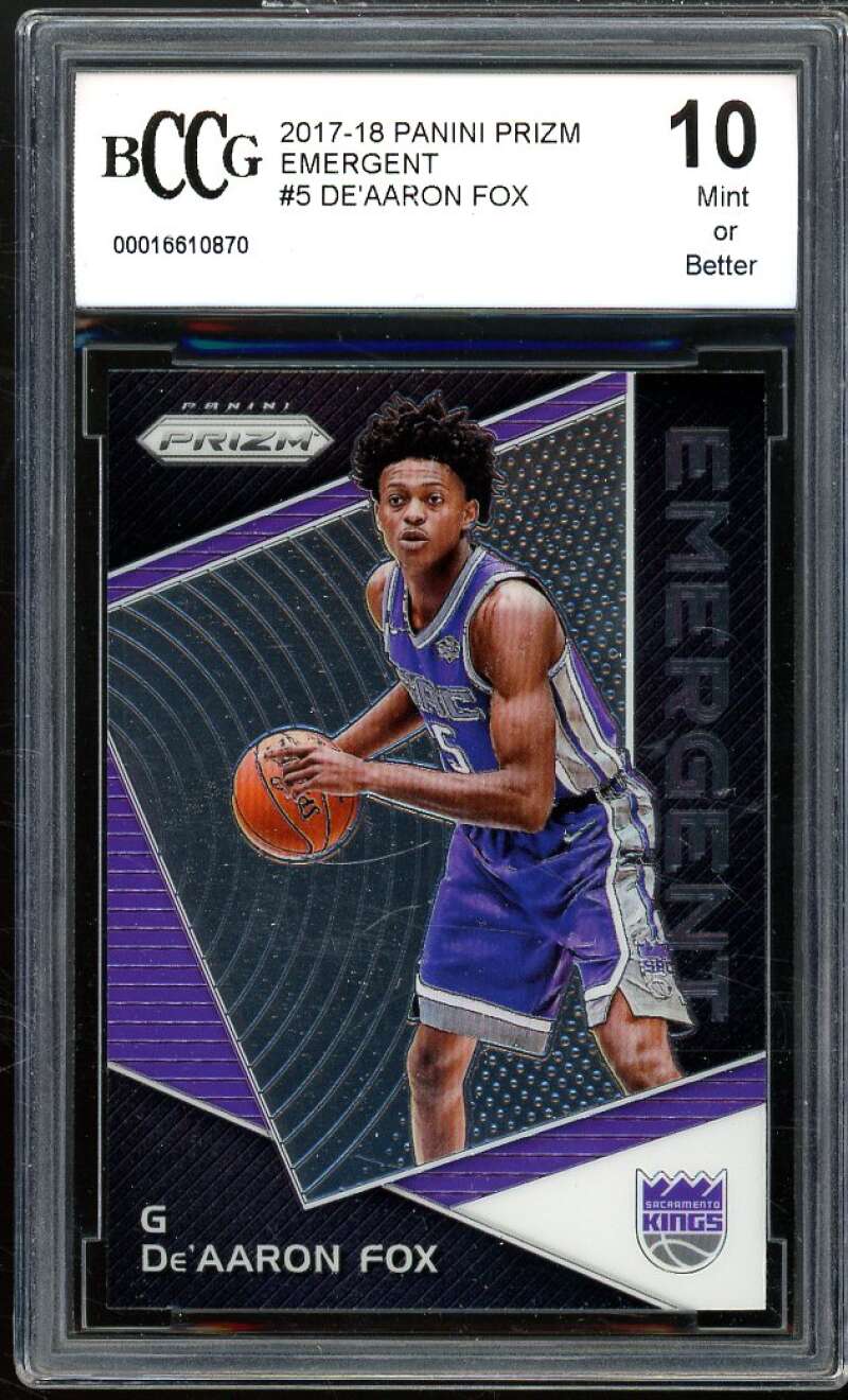 2017-18 Panini Prizm Emergent #5 De'Aaron Fox Rookie Card BGS BCCG 10 Mint+ Image 1