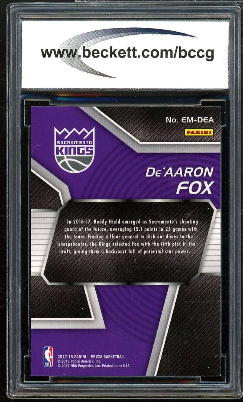 2017-18 Panini Prizm Emergent #5 De'Aaron Fox Rookie Card BGS BCCG 10 Mint+ Image 2