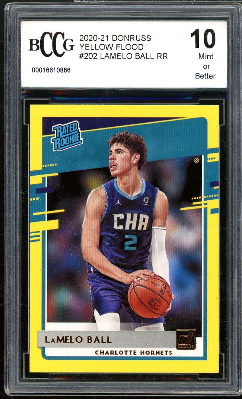 2020-21 Donruss Yellow Flood #202 LaMelo Ball Rookie Card BGS BCCG 10 Mint+ Image 1