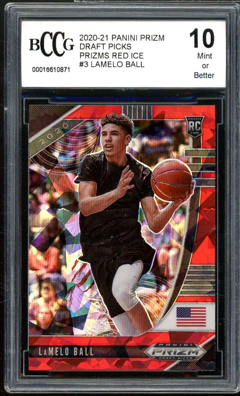 2020-21 Panini Prizm DP Prizms Red Ice #3 LaMelo Ball Rookie BGS BCCG 10 Mint+ Image 1