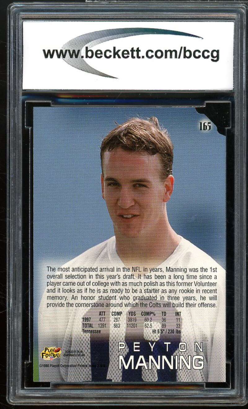 1998 Absolute Retail #165 Peyton Manning Rookie Card BGS BCCG 10 Mint+ Image 2