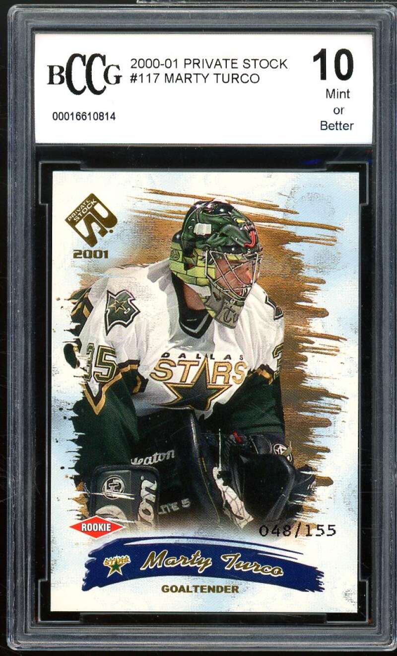 2000-01 Private Stock #117 marty Turco Rookie Card BS BCCG 10 Mint+ Image 1