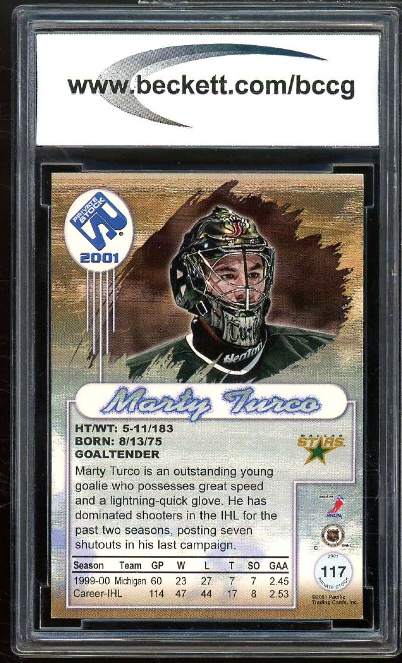 2000-01 Private Stock #117 marty Turco Rookie Card BS BCCG 10 Mint+ Image 2