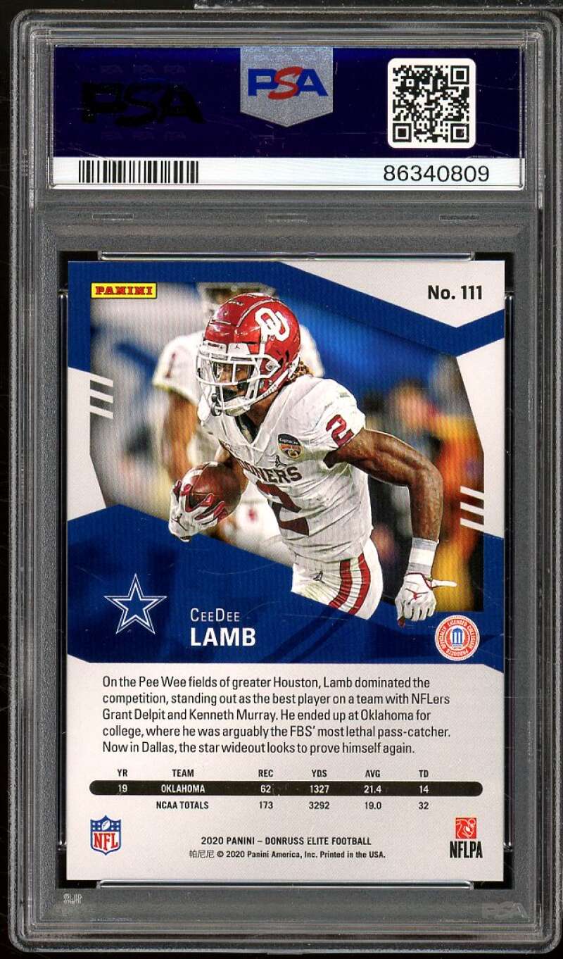 CeeDee Lamb Rookie Card 2020 Donruss Elite Aspirations #111 PSA 9 Image 2