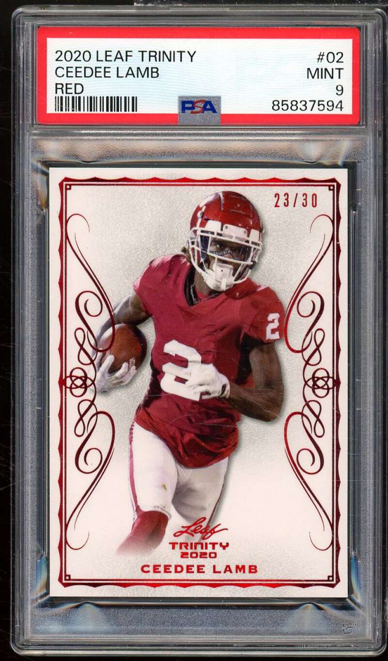 CeeDee Lamb Rookie Card 2020 Leaf Trinity Red #2 PSA 9 Image 1