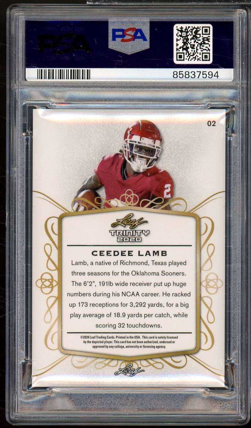 CeeDee Lamb Rookie Card 2020 Leaf Trinity Red #2 PSA 9 Image 2