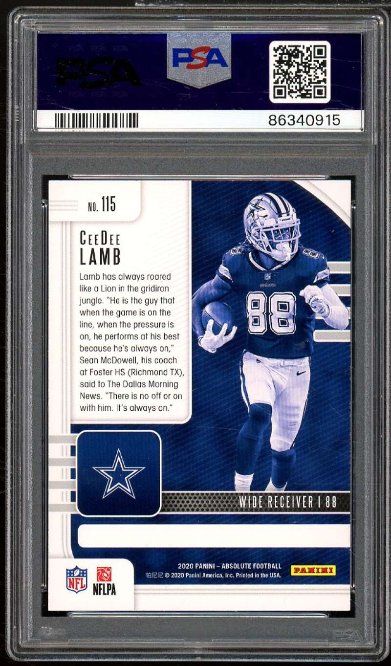 CeeDee Lamb Rookie Card 2020 Panini Absolute Yellow #115 PSA 8 Image 2