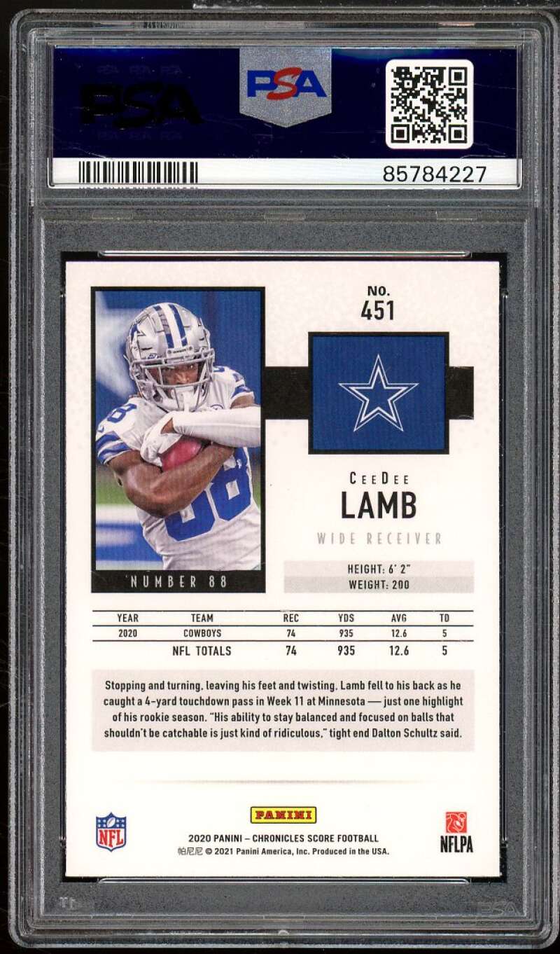 CeeDee Lamb Rookie Card 2020 Panini Chronicles Score #451 PSA 8 Image 2