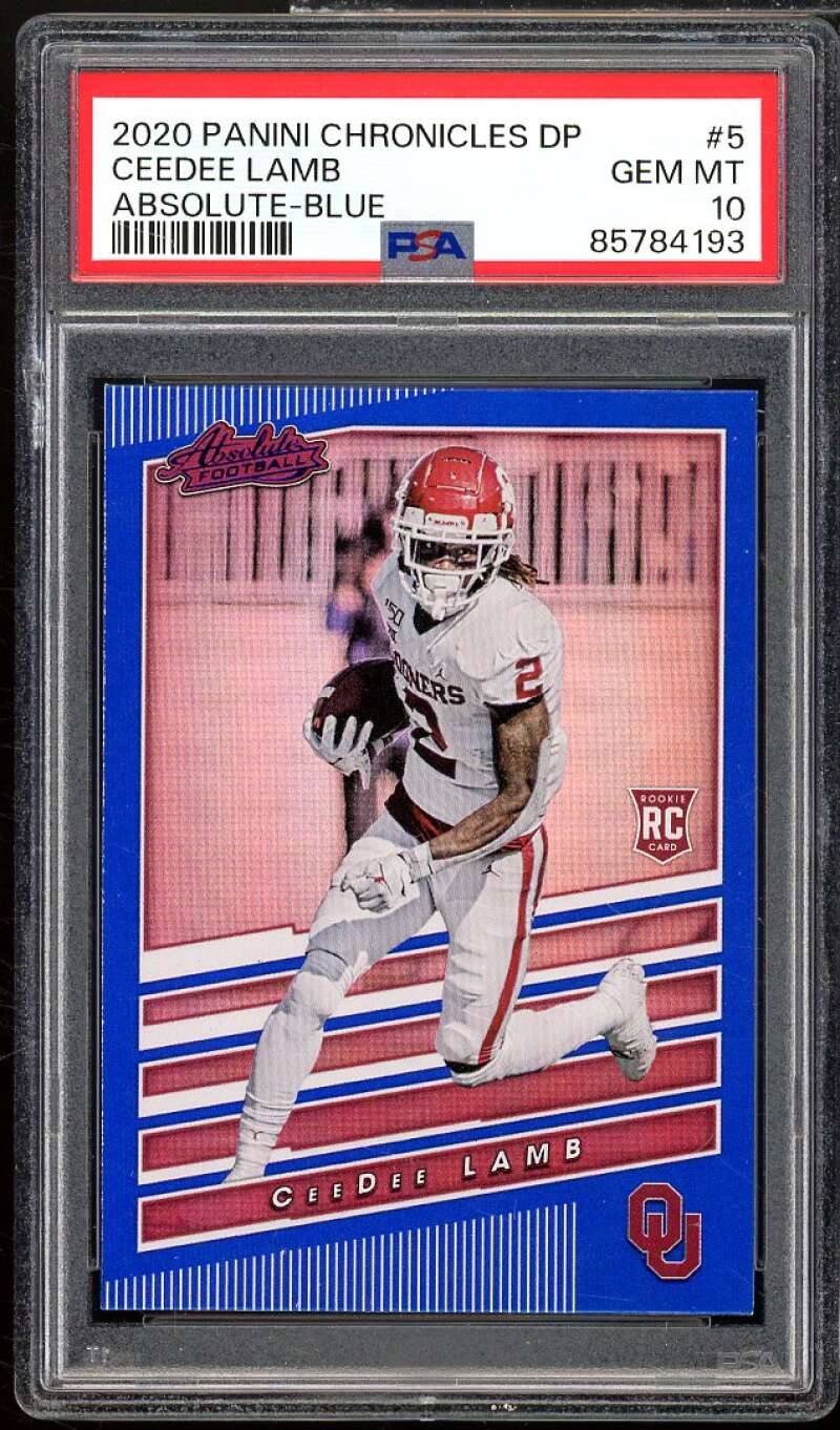 CeeDee Lamb Rookie Card 2020 Panini Chronicles DP Absolute Blue #5 PSA 10 Image 1