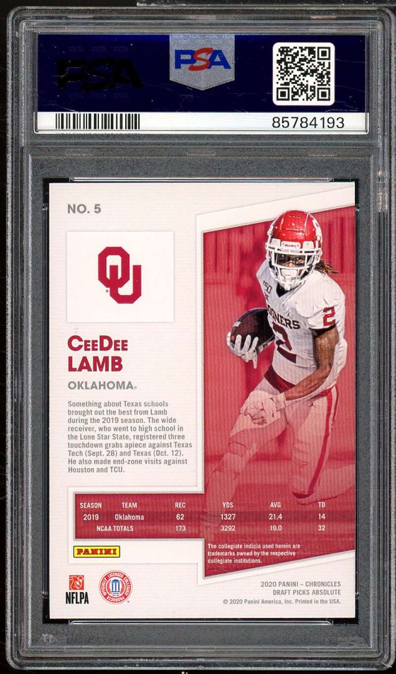 CeeDee Lamb Rookie Card 2020 Panini Chronicles DP Absolute Blue #5 PSA 10 Image 2