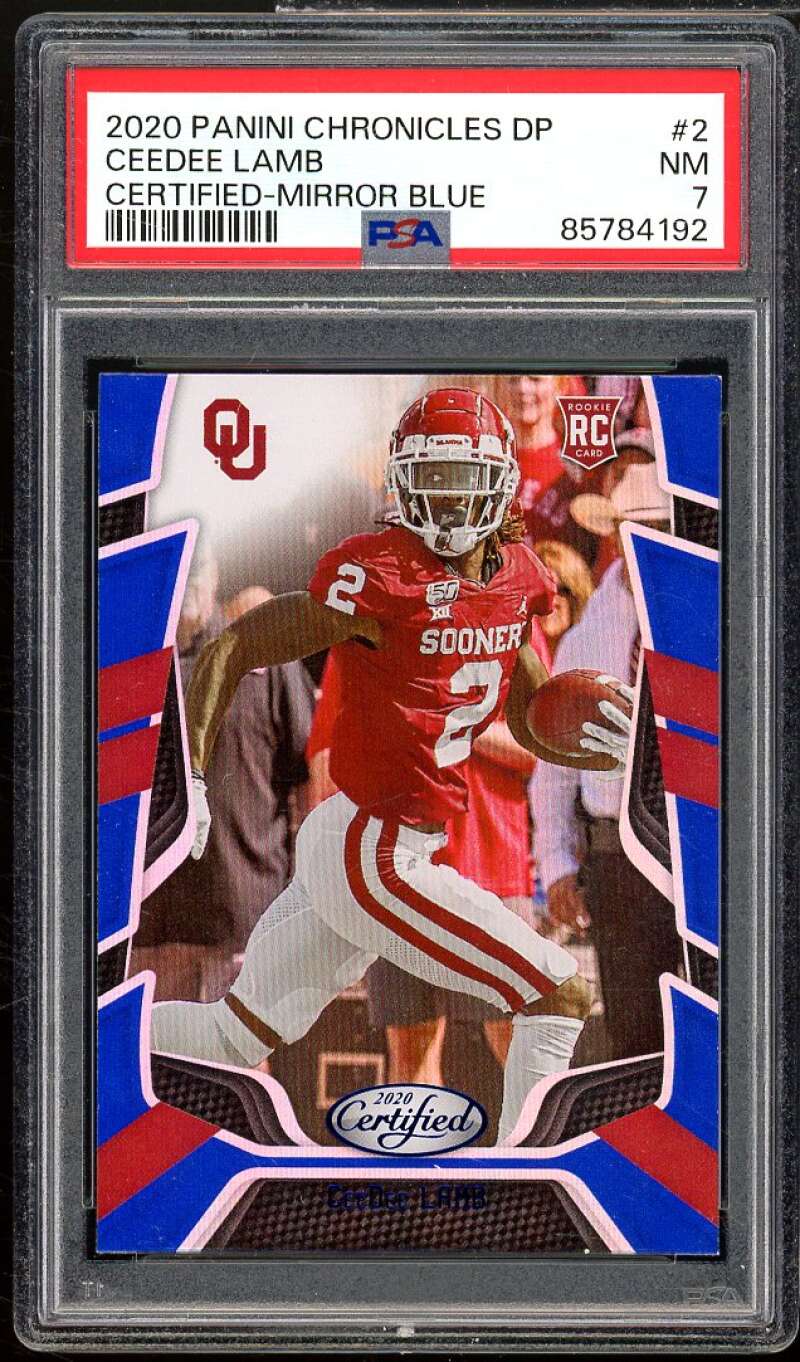 CeeDee Lamb Rookie Card 2020 Panini Chronicles DP Certified Mirror Blue #2 PSA 7 Image 1