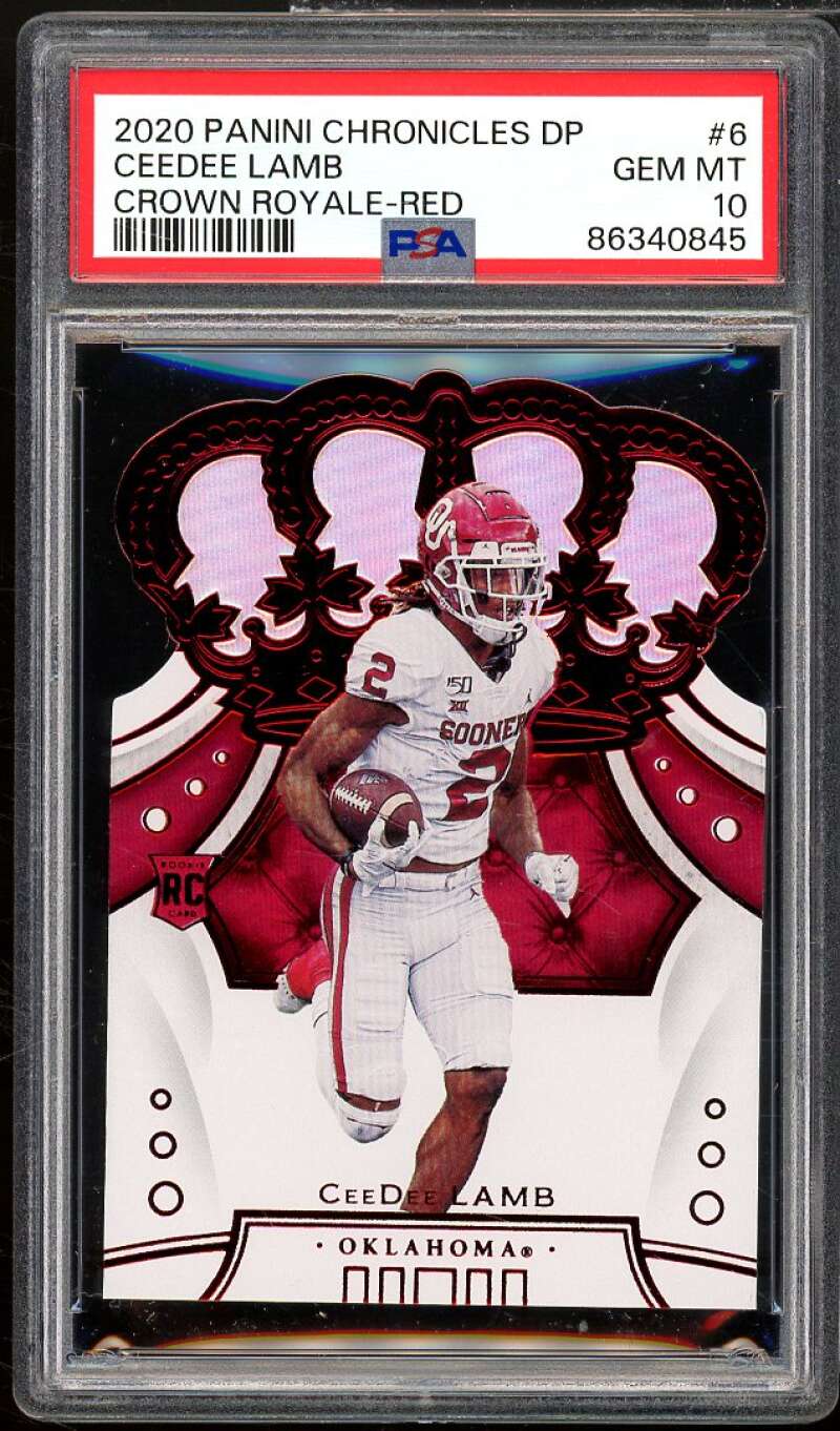 CeeDee Lamb Rookie Card 2020 Panini Chronicles DP Crown Royale Red #6 PSA 10 Image 1