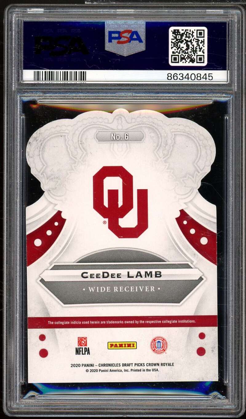 CeeDee Lamb Rookie Card 2020 Panini Chronicles DP Crown Royale Red #6 PSA 10 Image 2