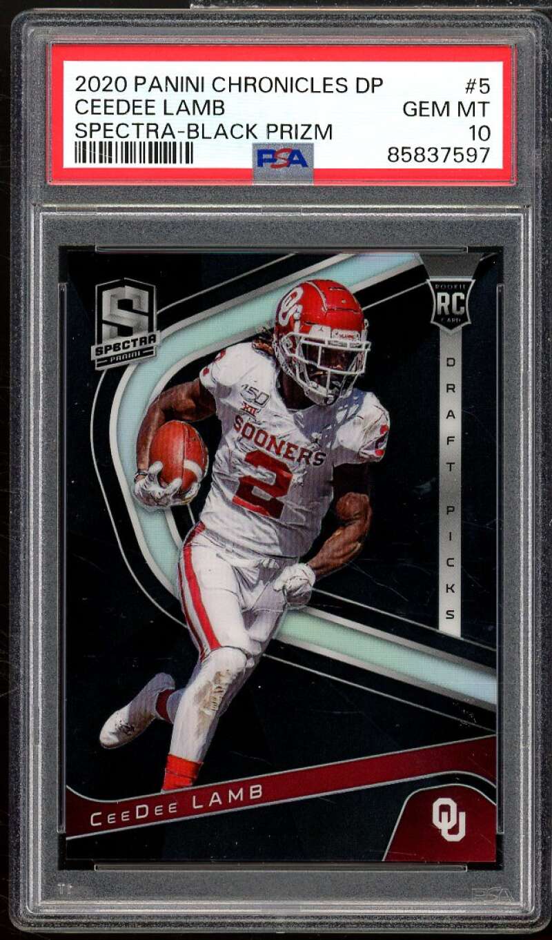 CeeDee Lamb Rookie 2020 Panini Chronicles Spectra Black Prizm #5 (#d 3/7) PSA 10 Image 1