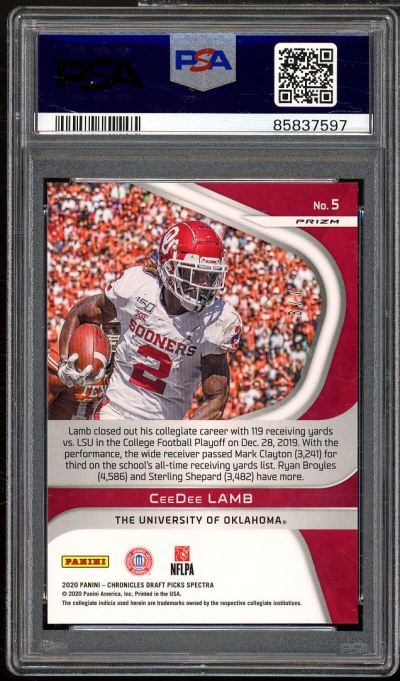 CeeDee Lamb Rookie 2020 Panini Chronicles Spectra Black Prizm #5 (#d 3/7) PSA 10 Image 2