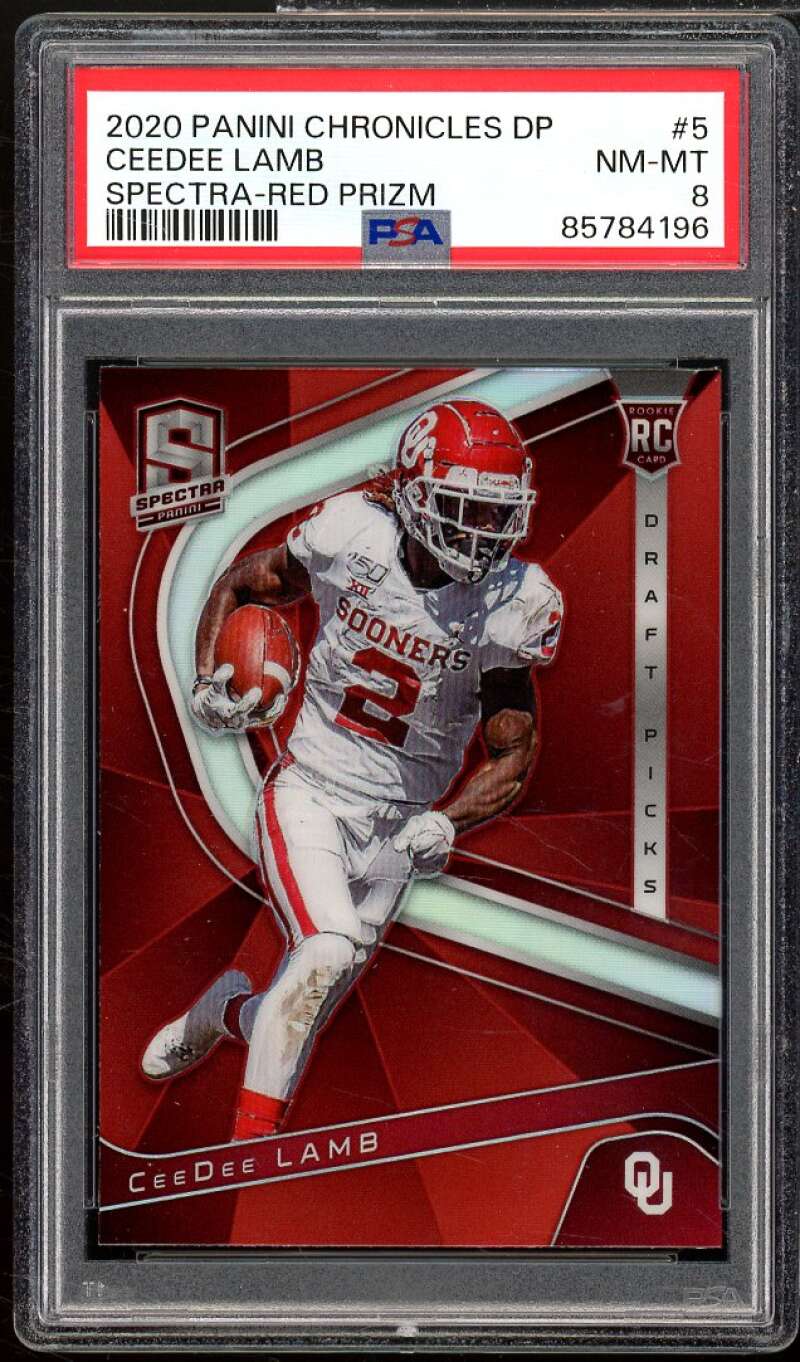 CeeDee Lamb Rookie Card 2020 Panini Chronicles DP Spectra Red Prizm #5 PSA 8 Image 1