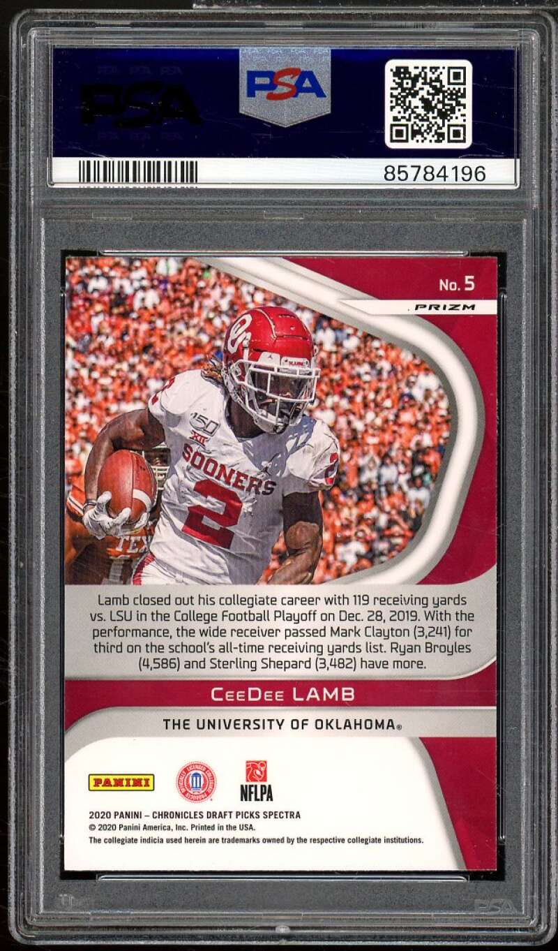 CeeDee Lamb Rookie Card 2020 Panini Chronicles DP Spectra Red Prizm #5 PSA 8 Image 2